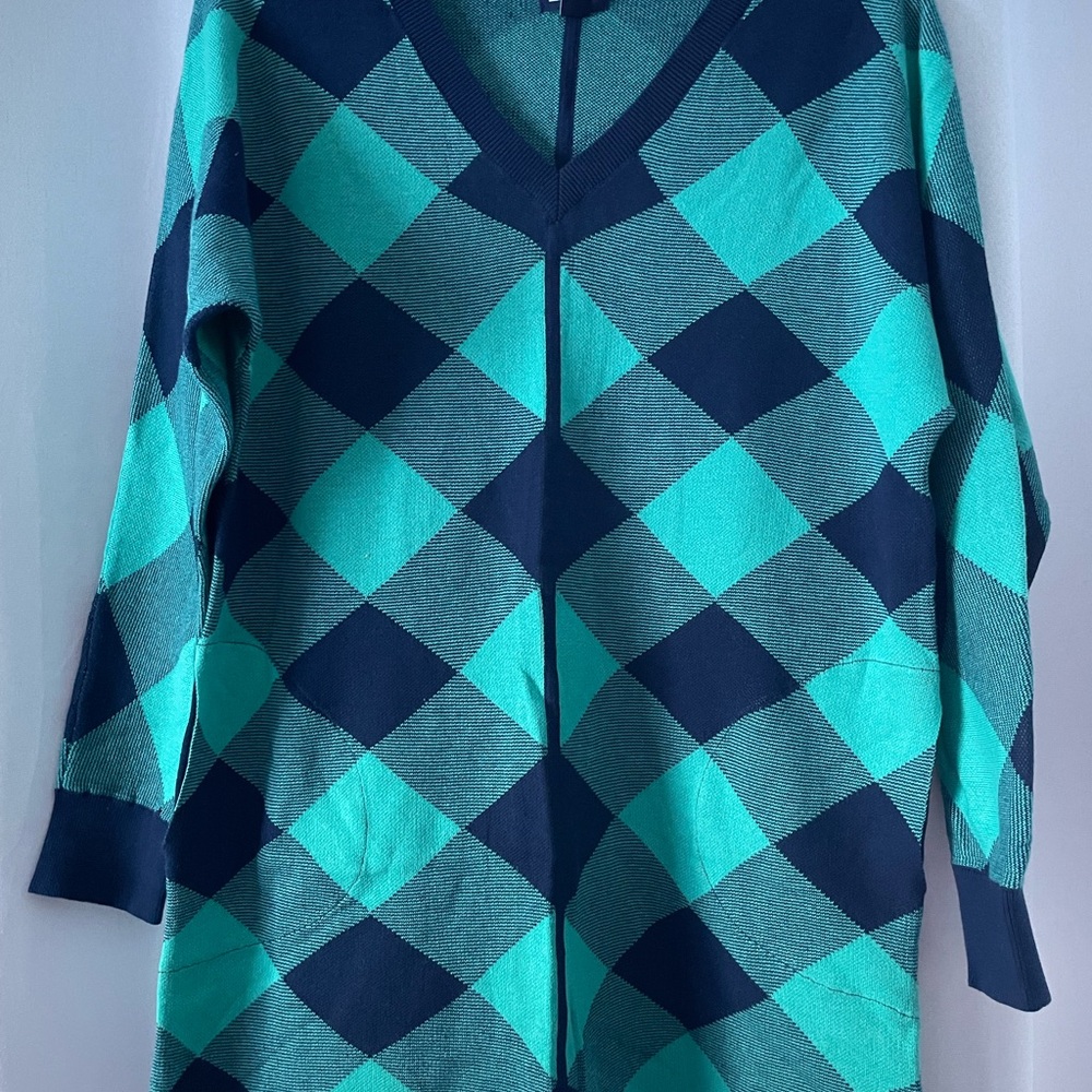 Lands' End Navy and Green Tunic Sweater